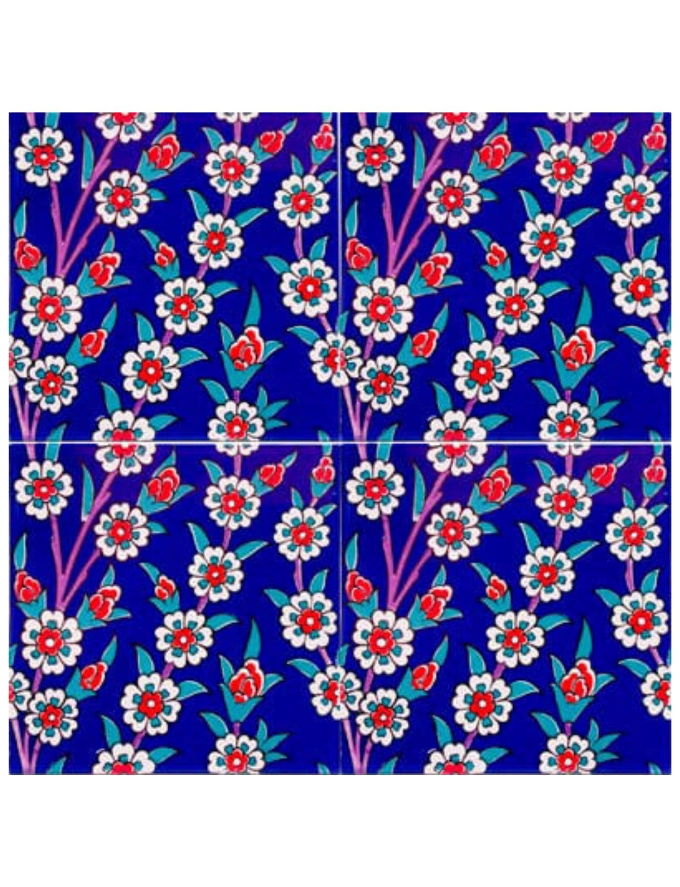 Çini Seramik Karo Modelleri - 04, Hayat Ağacı Çini Lacivert Zemin