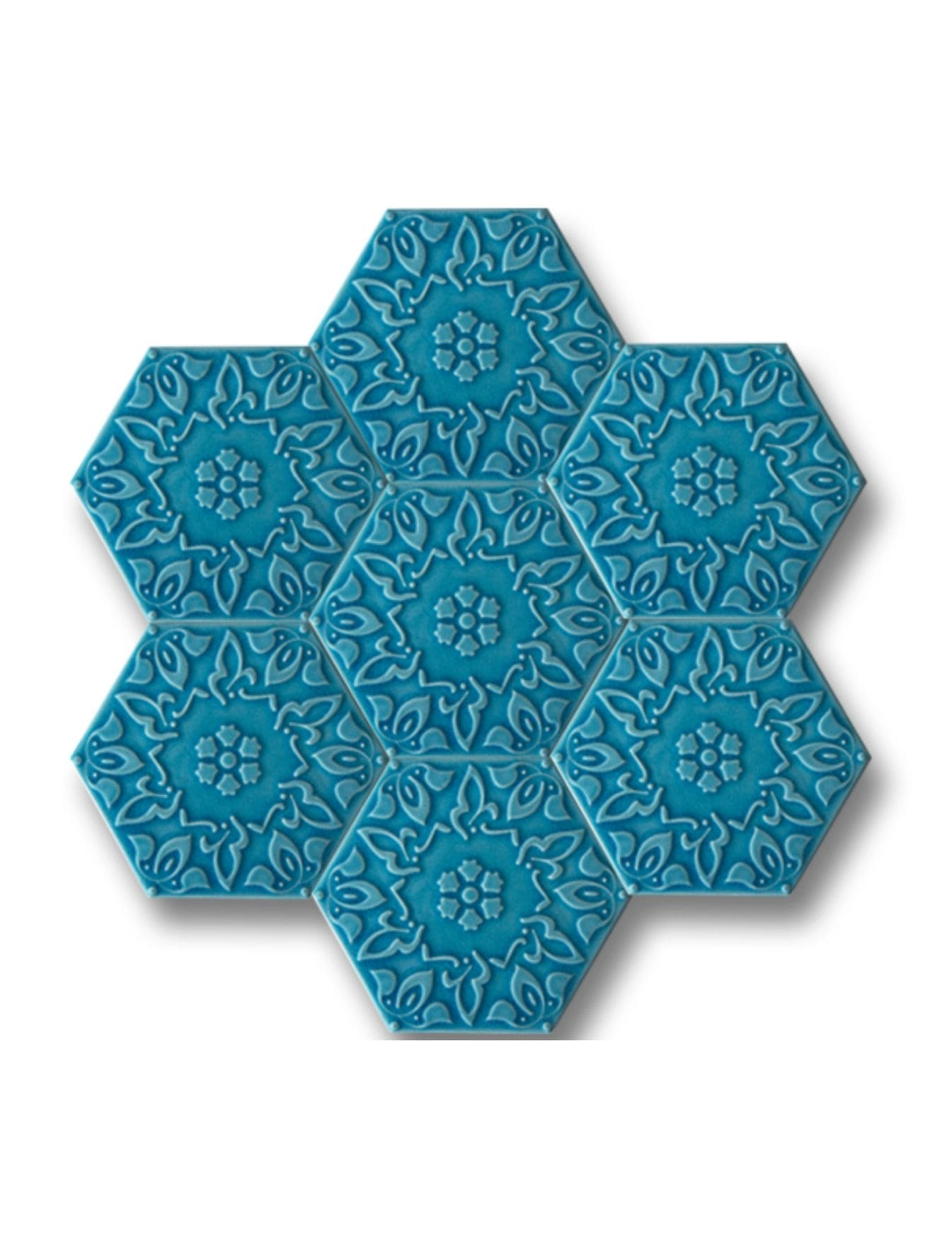 Altıgen Çini Seramik Karo - 15, Cami Seramiği Turkuaz Çini