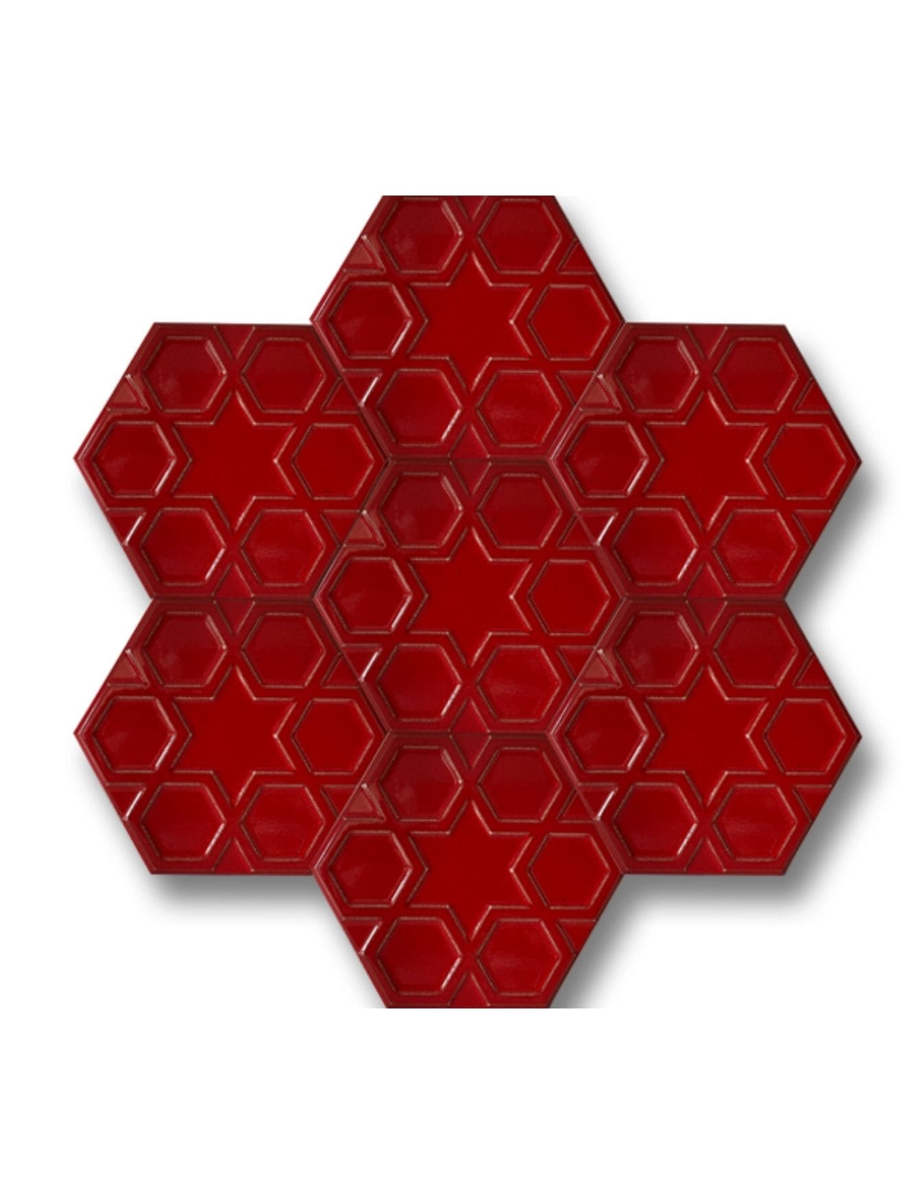 Altıgen Çini Seramik Karo - 22, Kırmızı Seramik Altıgen Karo