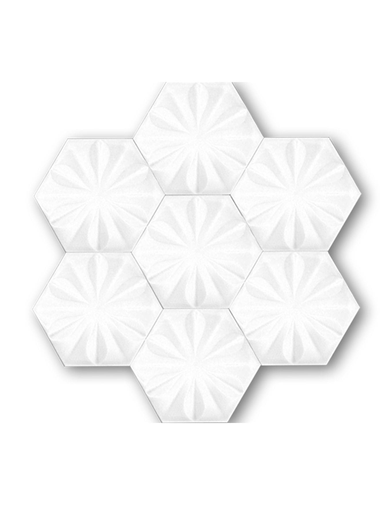 Altıgen Çini Seramik Karo - 38, Seramik Karo Altıgen Beyaz Çiçek Desen