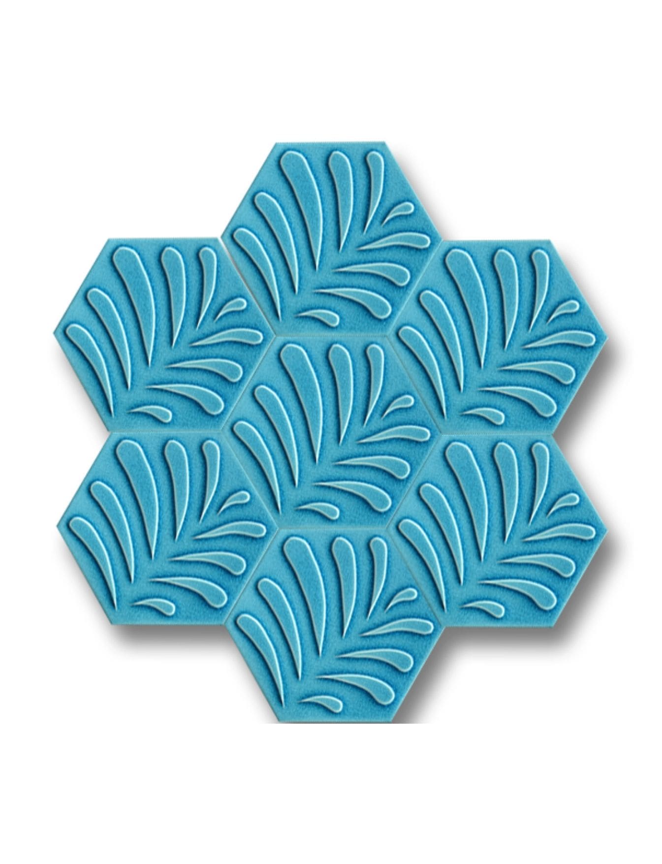 Altıgen Çini Seramik Karo - 43, Altıgen Seramik Karo Turkuaz Çiçek Desen