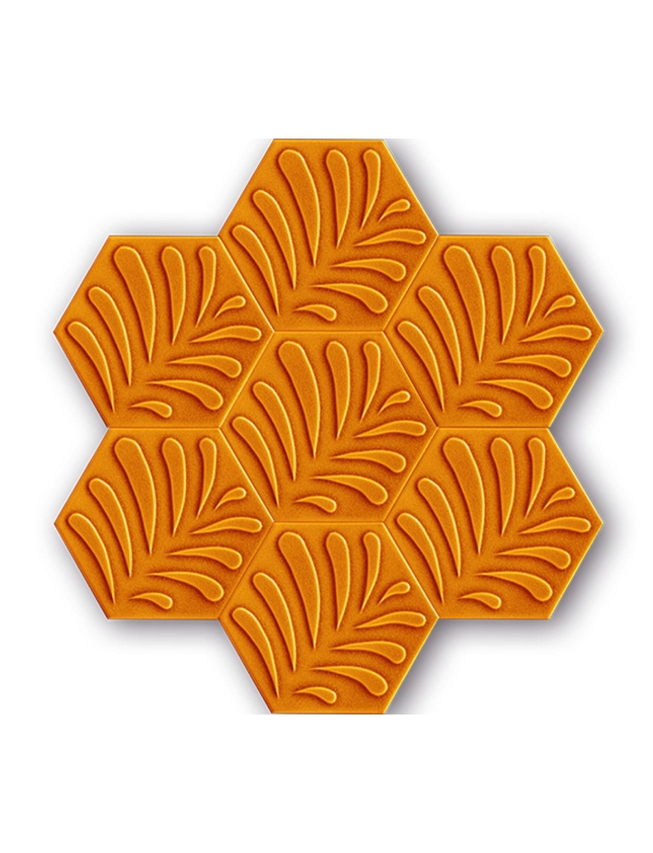 Altıgen Çini Seramik Karo - 46, Kütahya Çini Seramik Karo Altıgen Hardal Çiçek