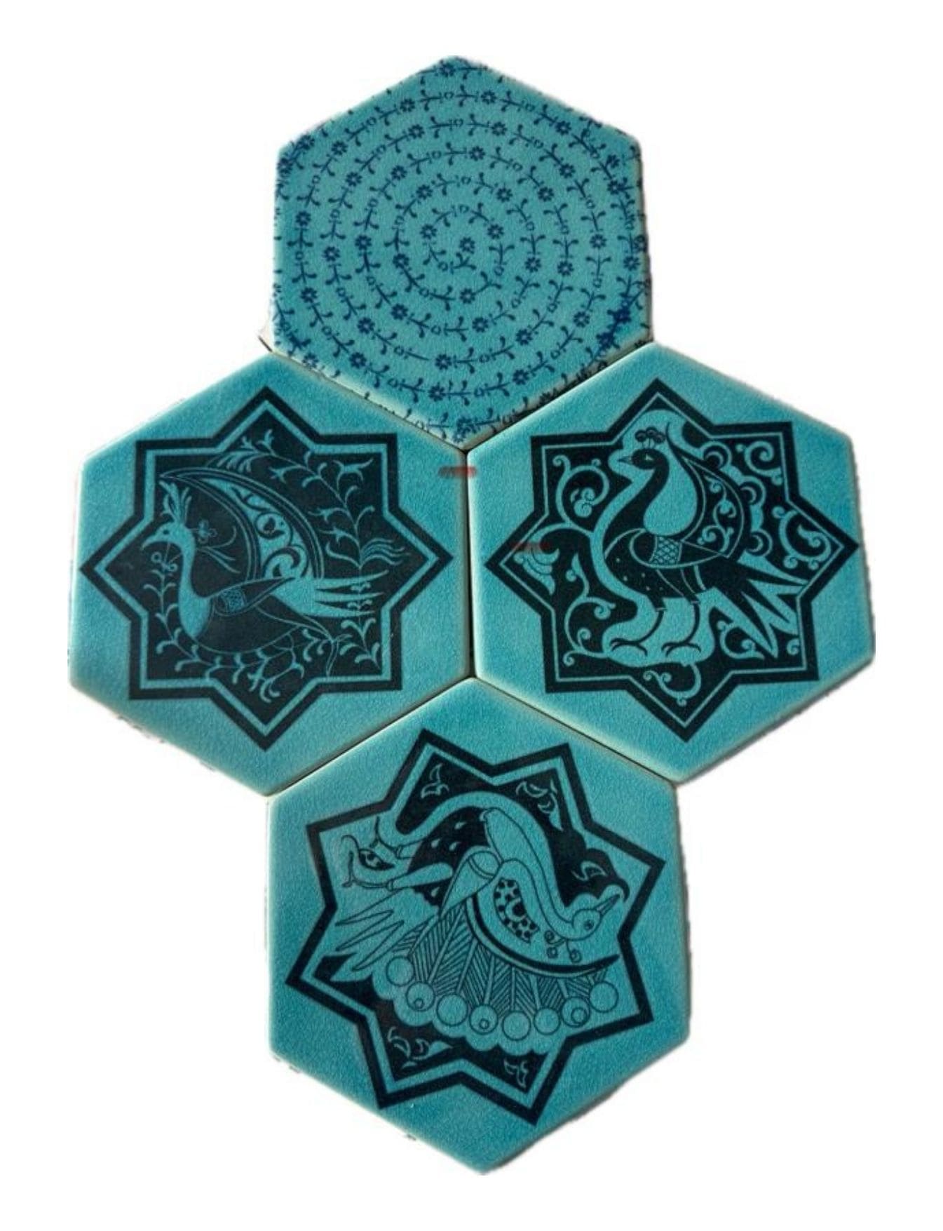 Altıgen Çini Seramik Karo - 50, Altıgen Seramik Selçuklu Desen