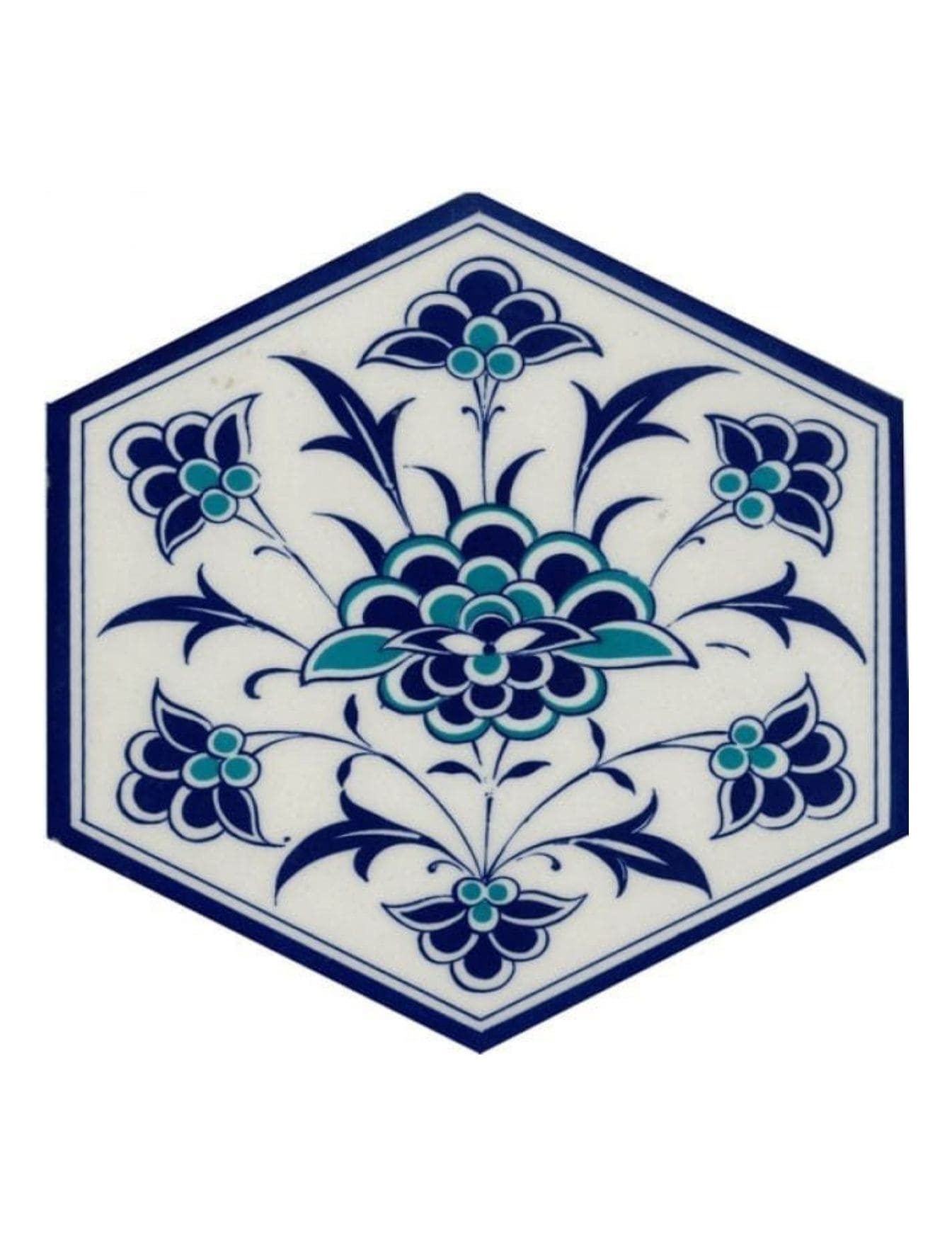 Altıgen Çini Seramik Karo - 54, Desenli Seramikler Altıgen Çiçek Motif