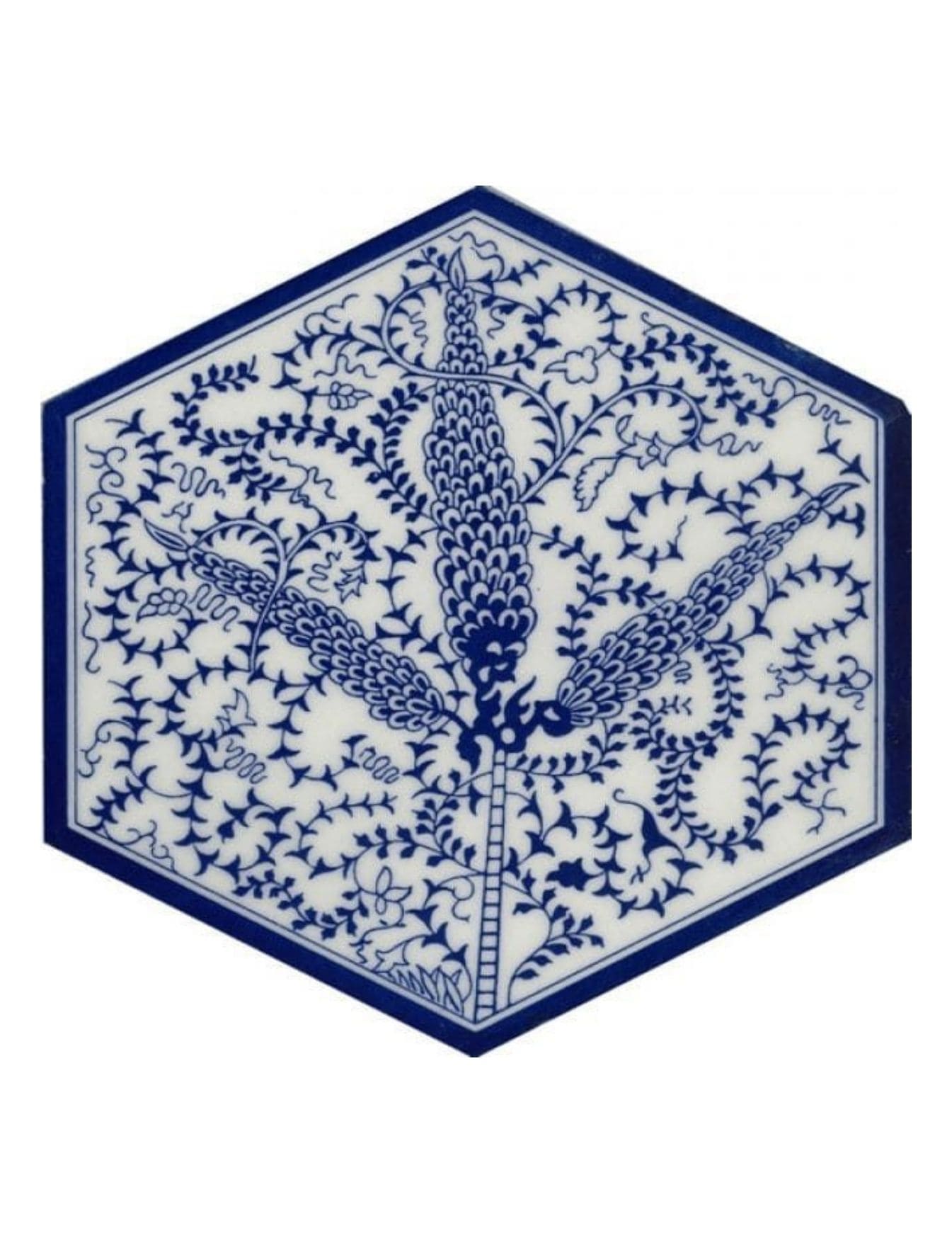 Altıgen Çini Seramik Karo - 56, İznik Çini Modelleri Altıgen Selvi
