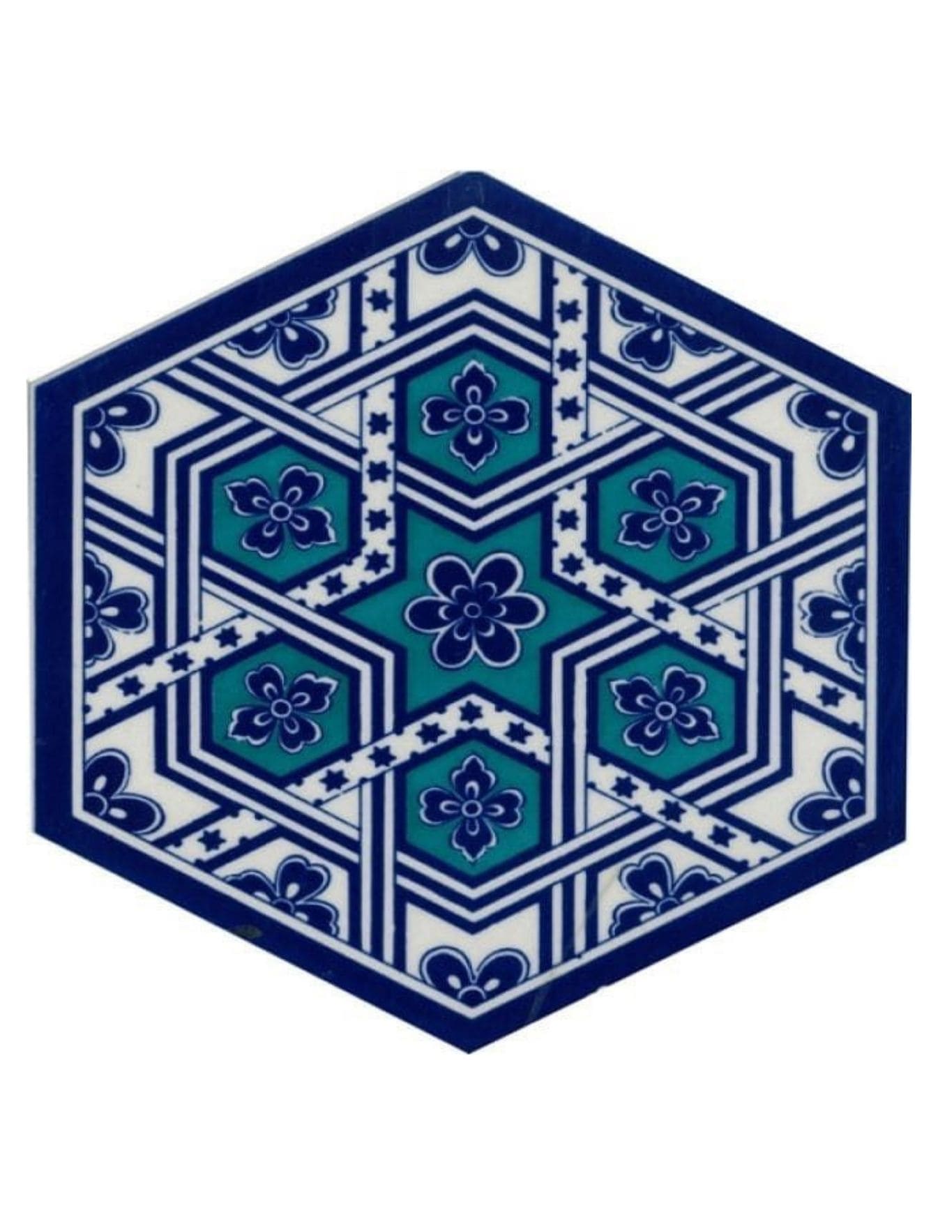 Altıgen Çini Seramik Karo - 57, İznik Çini Altıgen Selçuklu Geometri Yıldız