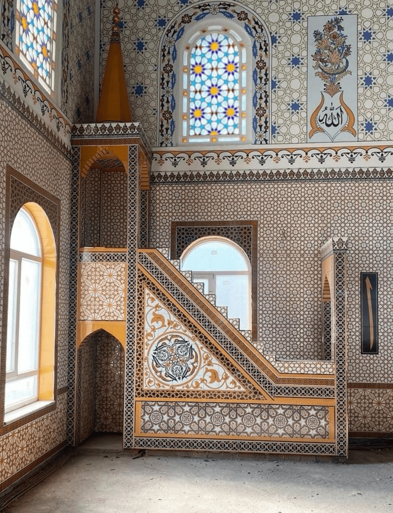 Cami Çini Minber - 14, Minber Modeli Selçuklu Geometri Çini Desenli 