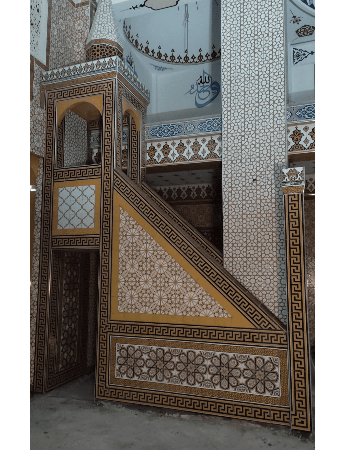 Cami Çini Minber - 02, Cami Minber Çini Modeli Koyu Kahve, Cami Çinileri