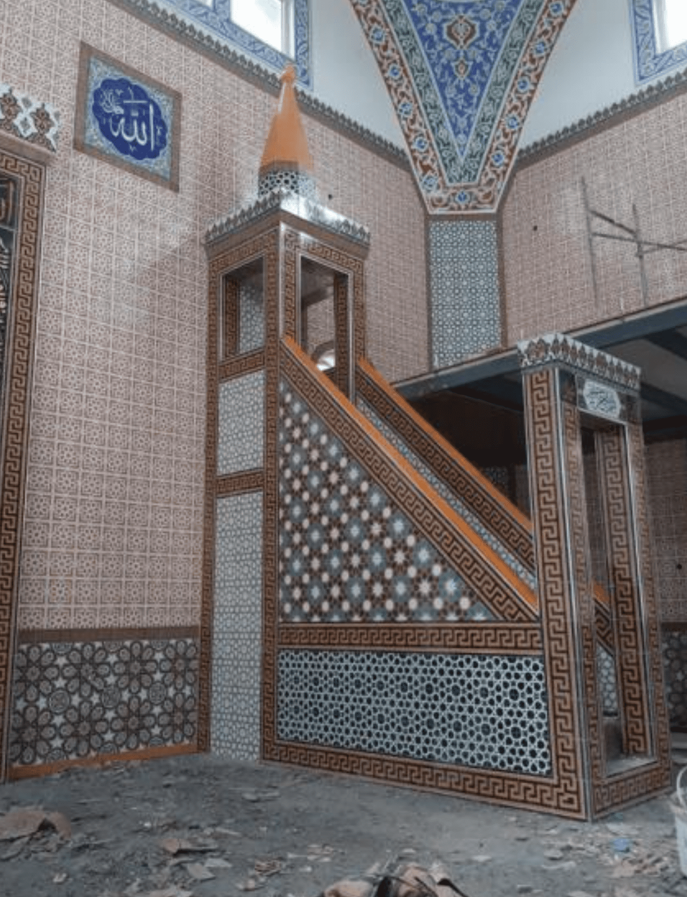 Cami Çini Minber - 29, Cami Minber Fiyatı Ahşap Desen Çini