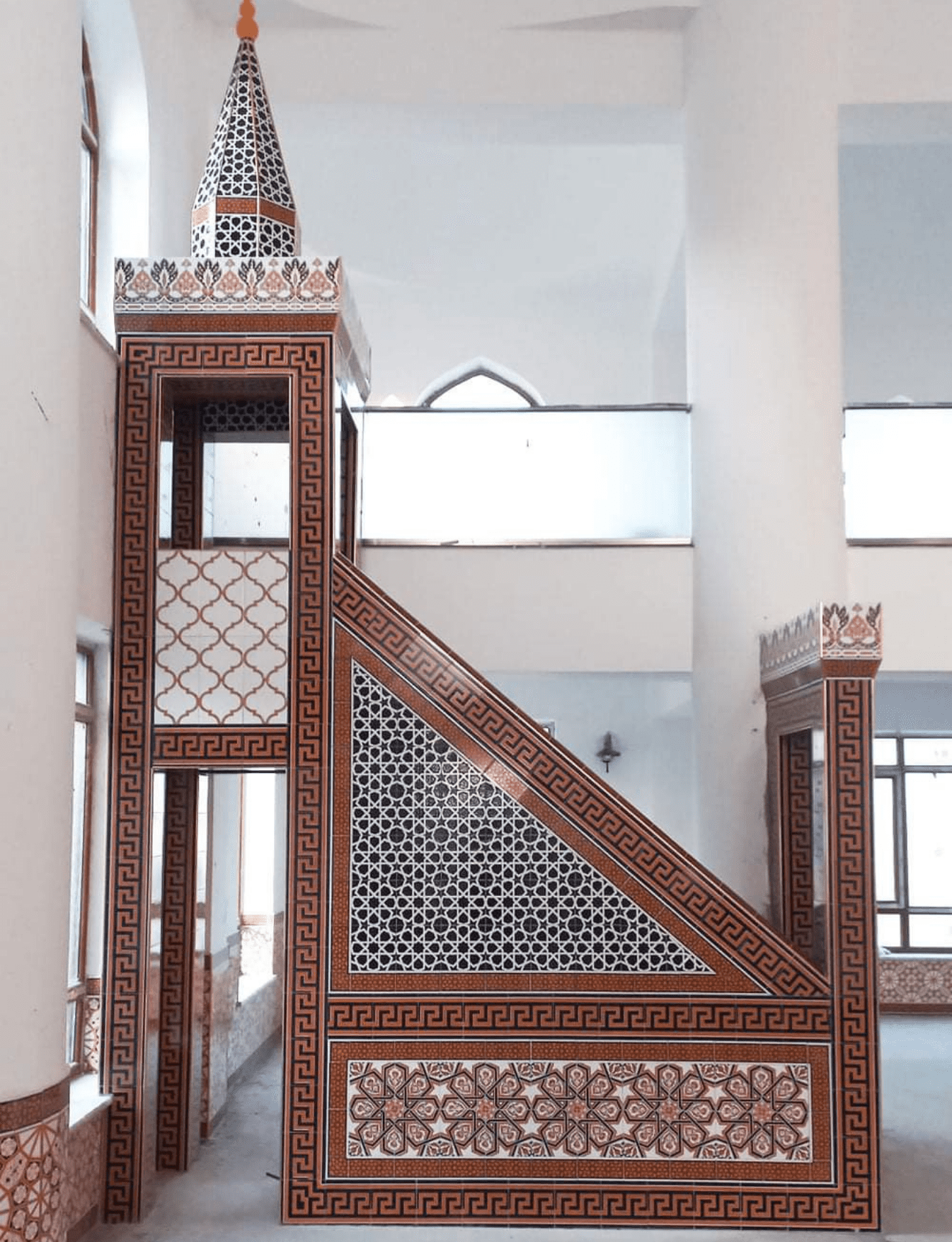 Cami Çini Minber - 33, Çini Minber Çift Taraflı Ahşap Renk 300x450