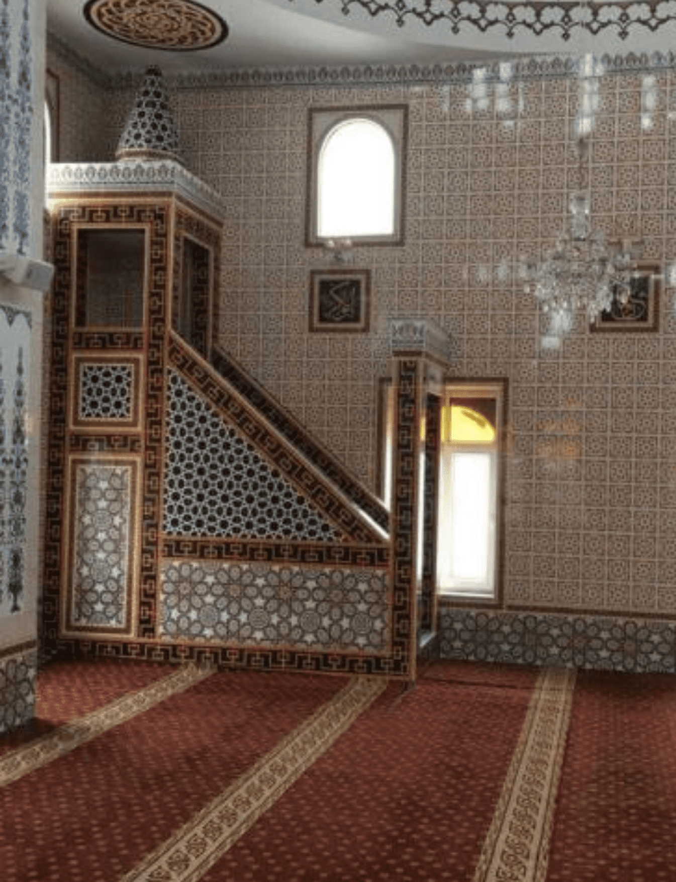 Cami Çini Minber - 49, Altınlı Çini Minber Modelleri Koyu Kahve