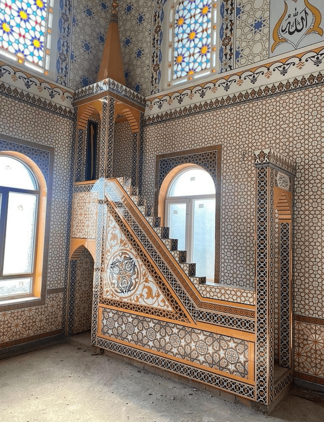 Cami Çini Minber - 58, Cami Minber Modelleri Koyu Kahve Çini