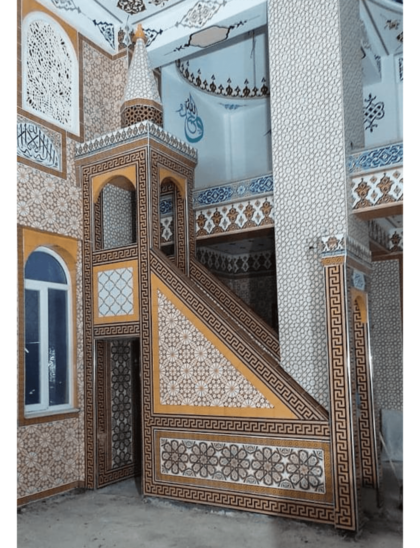 Cami Çini Minber - 06, Cami Minber Modelleri Ahşap Desenli Çini, Cami Çinileri